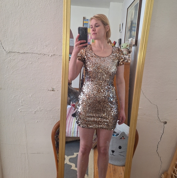 Forever 21 Gold/Bronze Sequin Mini Dress - Picture 5 of 6